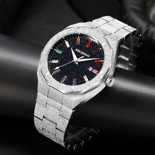 Luxurious Men's Watch With A Colorful Sparkling Dial, Frosted Stardust Rainbow Men's Watch