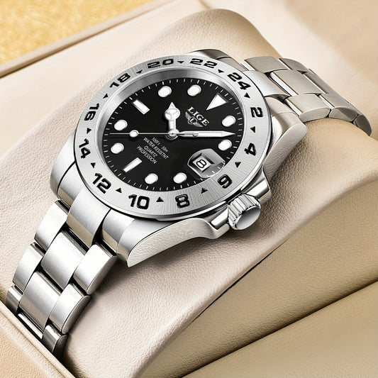 A Stylish Timepiece For Men With Stainless Steel Straps, Featuring A Luminous Quartz Calendar, Perfect For Business Attire.